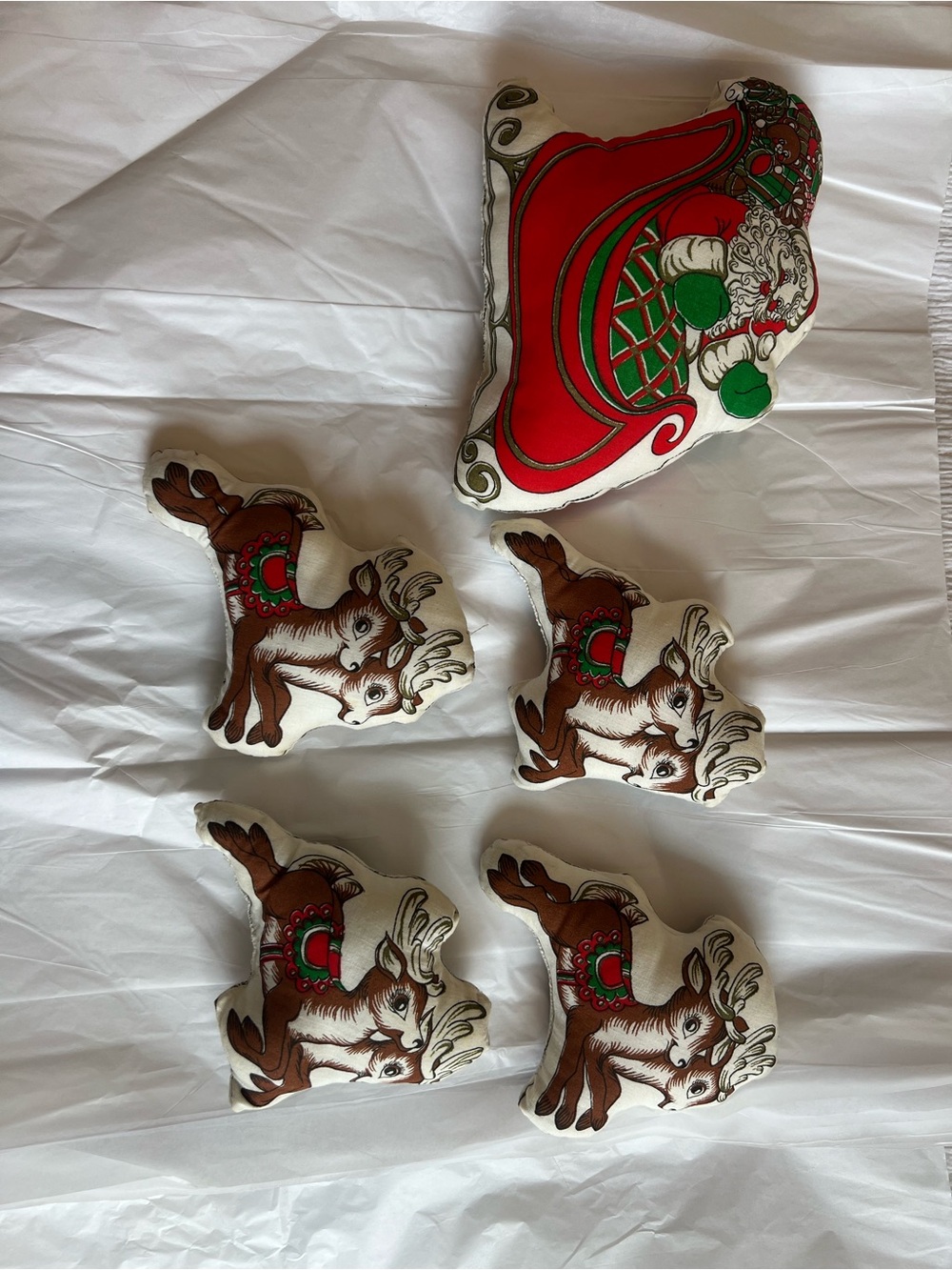 Christmas Reindeer and Sleigh Decorative Pillow Set - Red, Green, Brown
